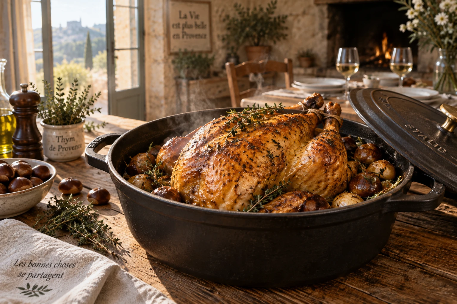 Chapon en cocotte en fonte : mes temps de cuisson par poids